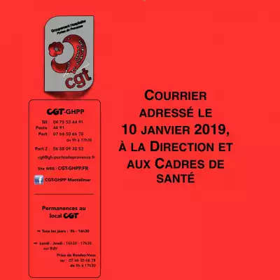 Courrier adressé le 10 janvier 2019 à la Direction et aux Cadres de Santé
