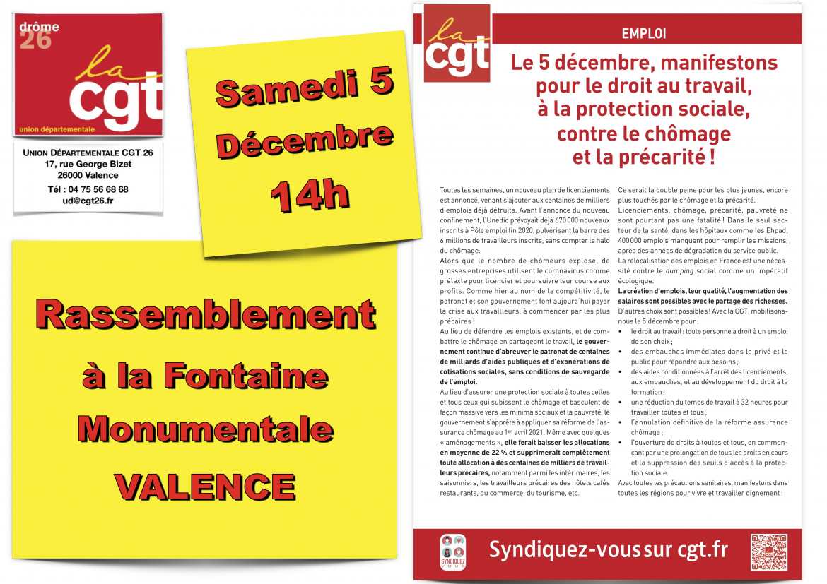 5 Décembre - Manifestation pour le Droit au Travail, la Protection Sociale, contre le Chômage et la Précarité ! - Recto