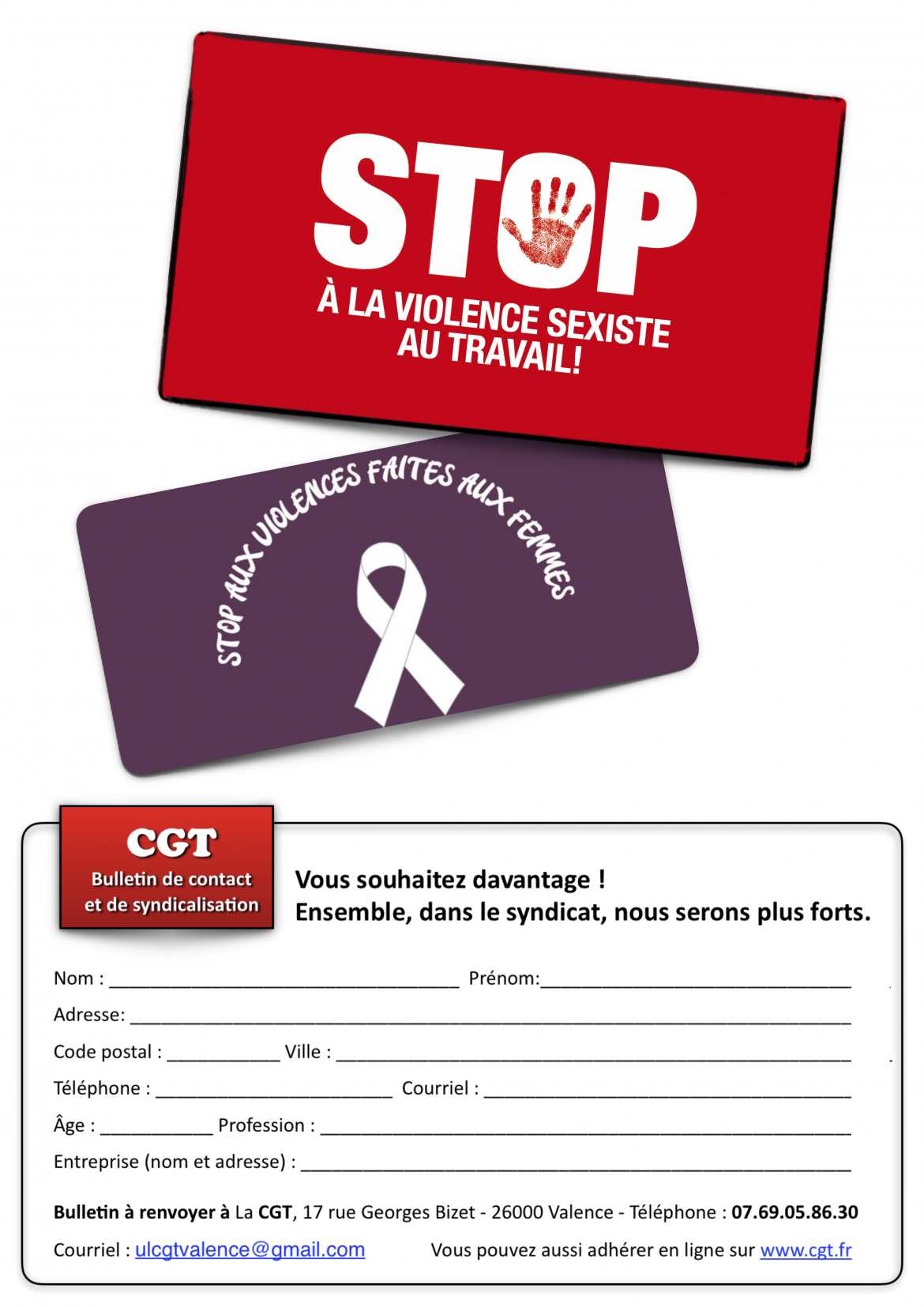 Tract - Mobilisation nationale lutte contre violences faites aux femmes - Rassemblement à Valence