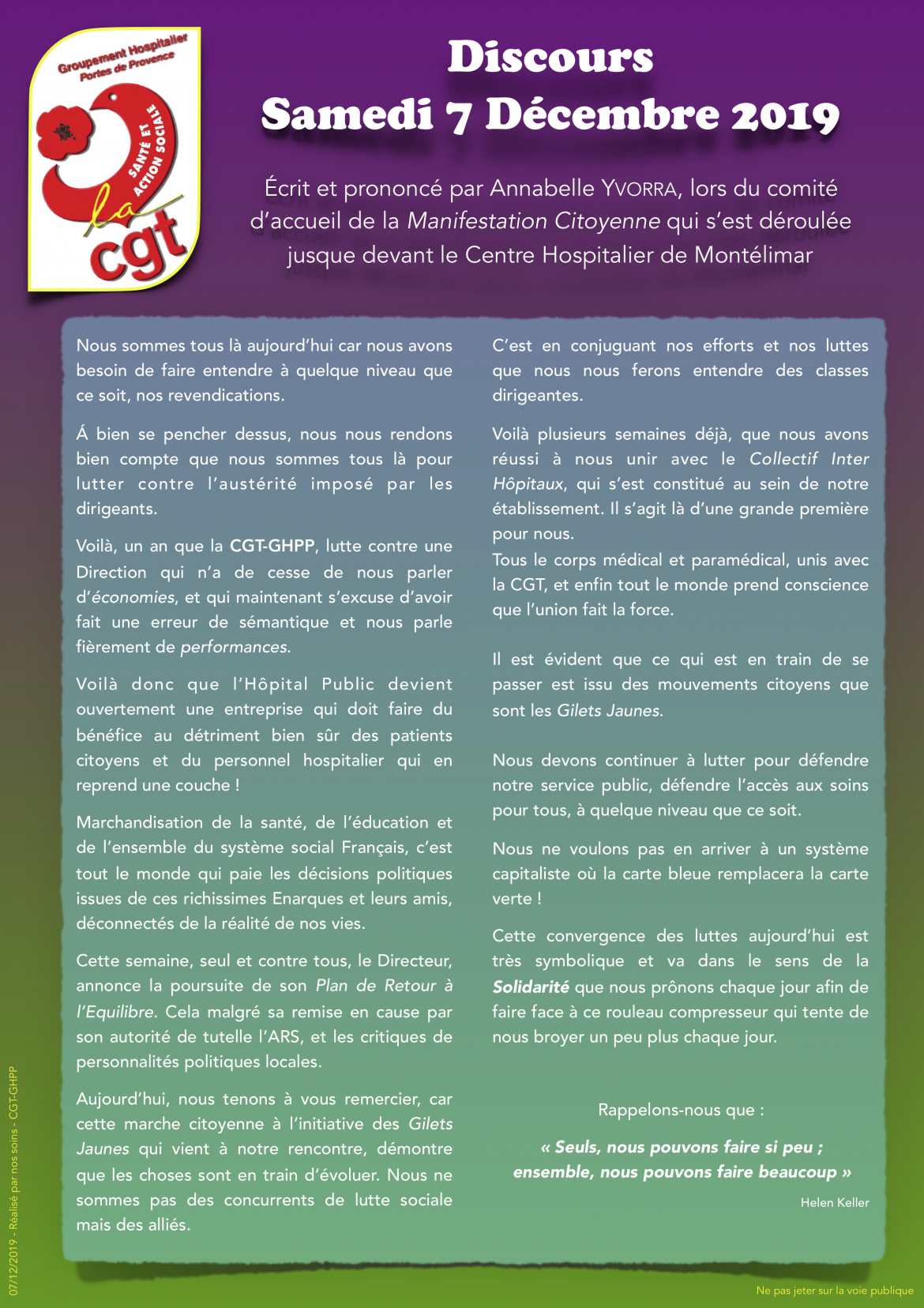 Discours  Samedi 7 Décembre 2019 - par Annabelle Yvorra