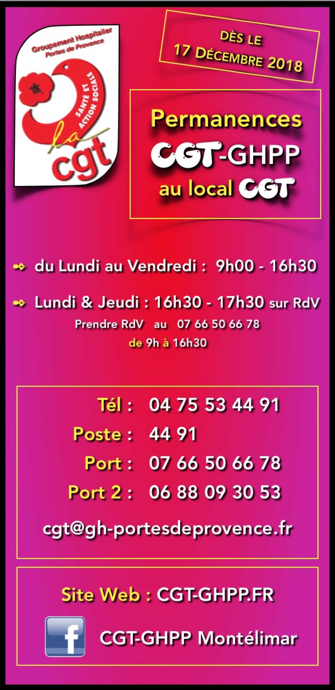 Bandeau Infos Permanences de la CGT-GHPP dès le 17/12/18