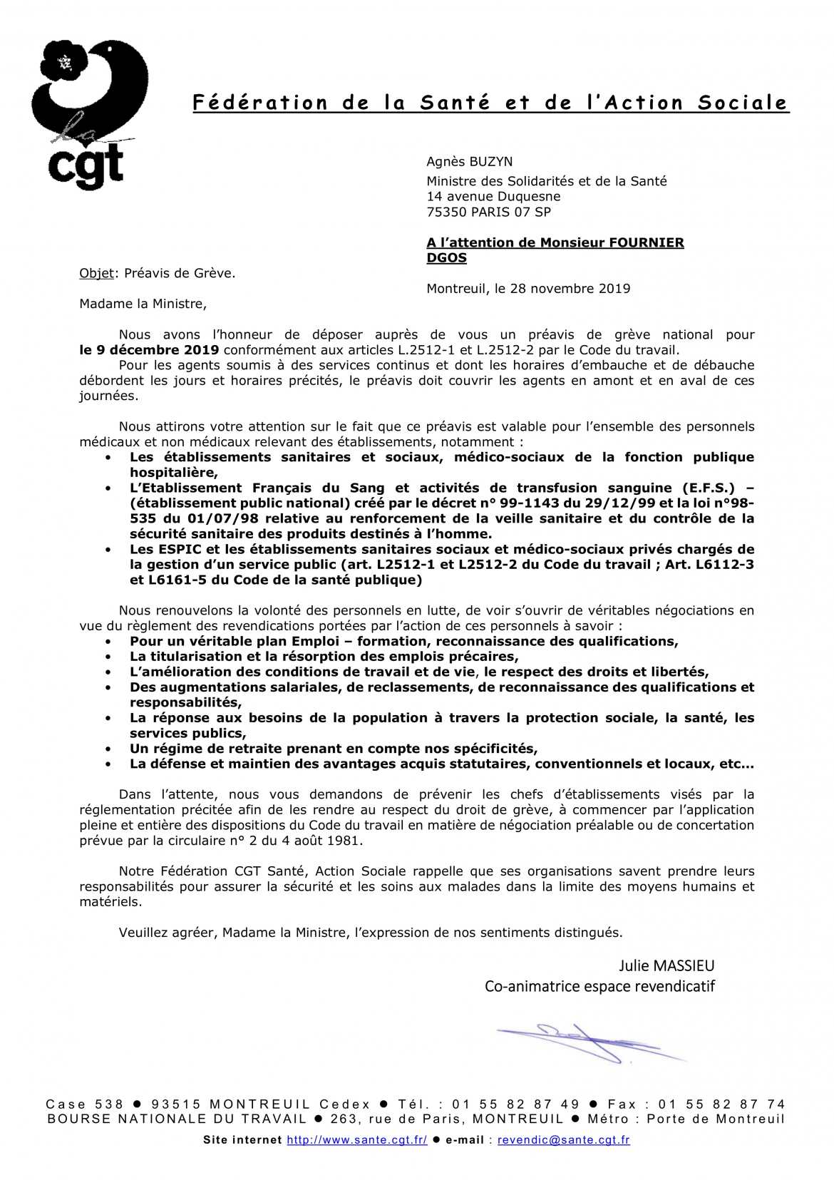 Préavis de Grève pour le 9 décembre 2019