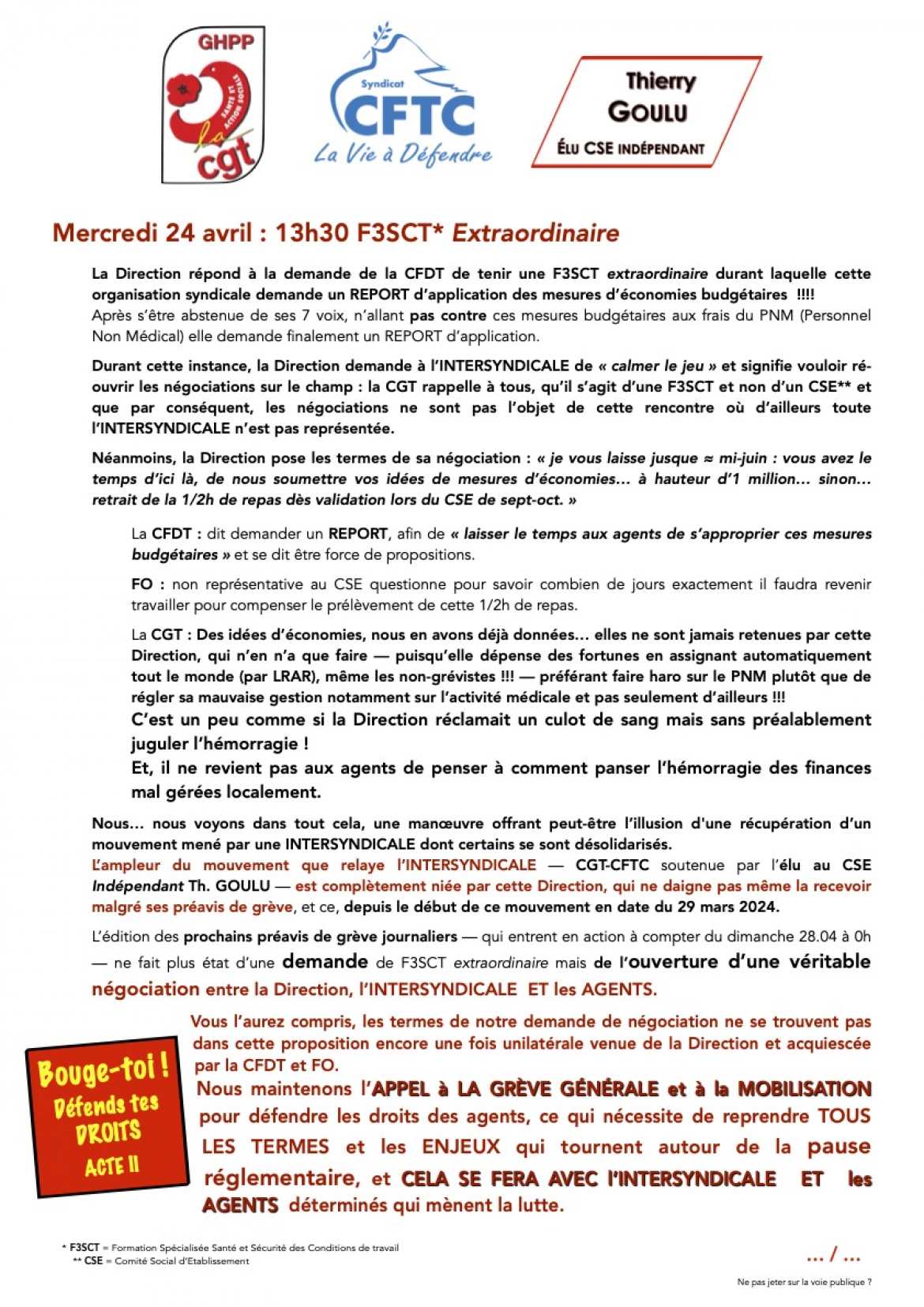 Tract INTERSYNDICAL - Appel à la Grève Générale - 2 Mai 2024 - Recto