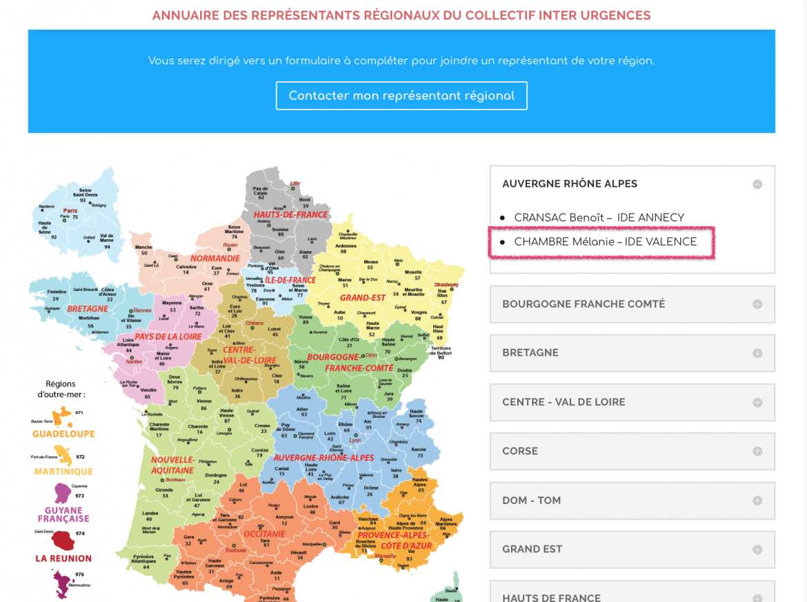 ANNUAIRE DES REPRÉSENTANTS RÉGIONAUX DU COLLECTIF INTER URGENCES