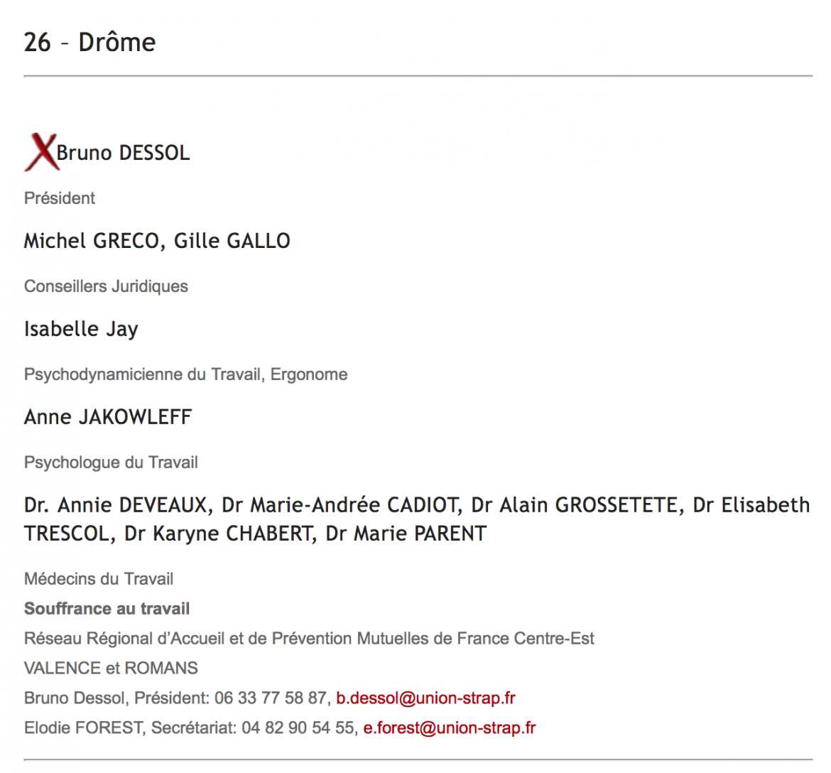 Médecins du Travail Souffrance au travail Réseau Régional d’Accueil et de Prévention Mutuelles de France Centre-Est VALENCE et ROMANS - Drôme 26
