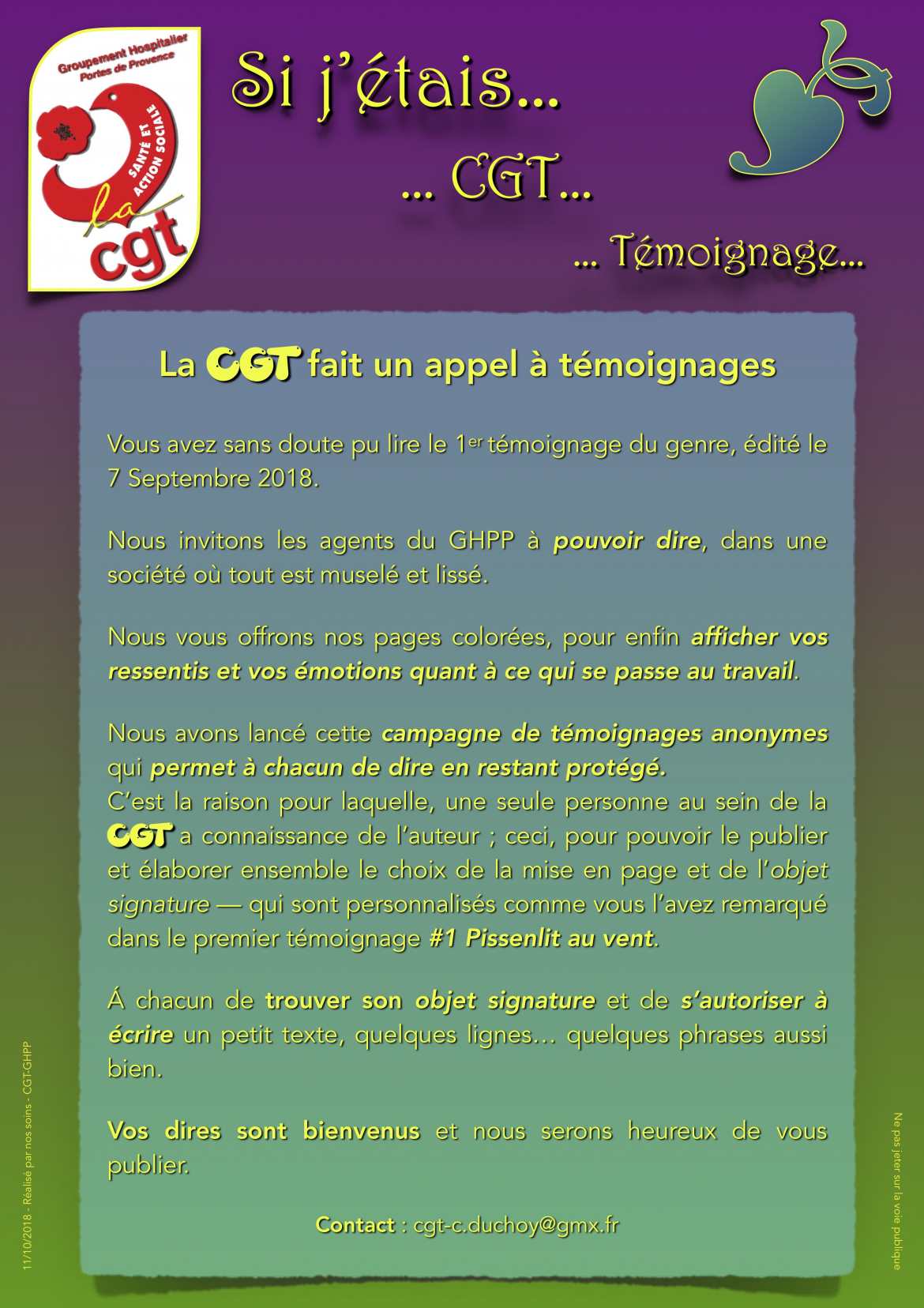Invitation à vous lire dans un tract : « Si j’étais… CGT… Témoignage »