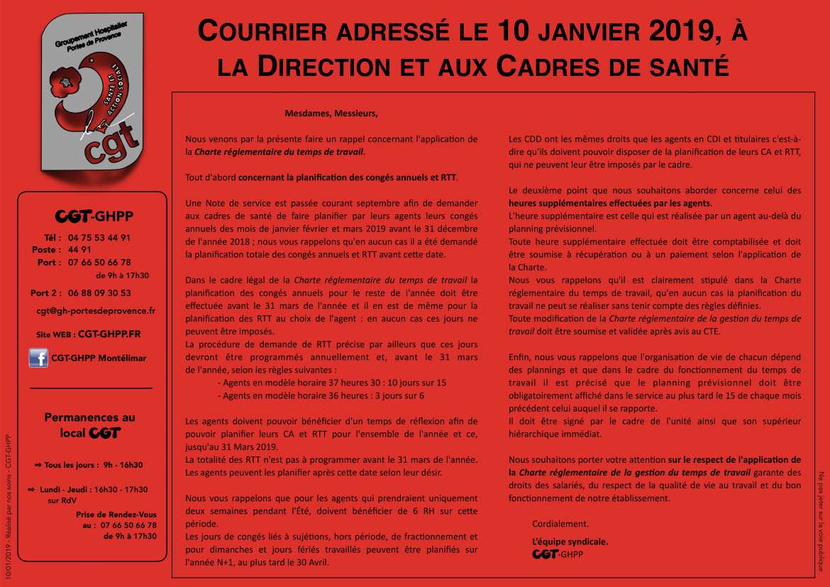 Mise au point sur la pose des CA et RTT au sein du GHPP