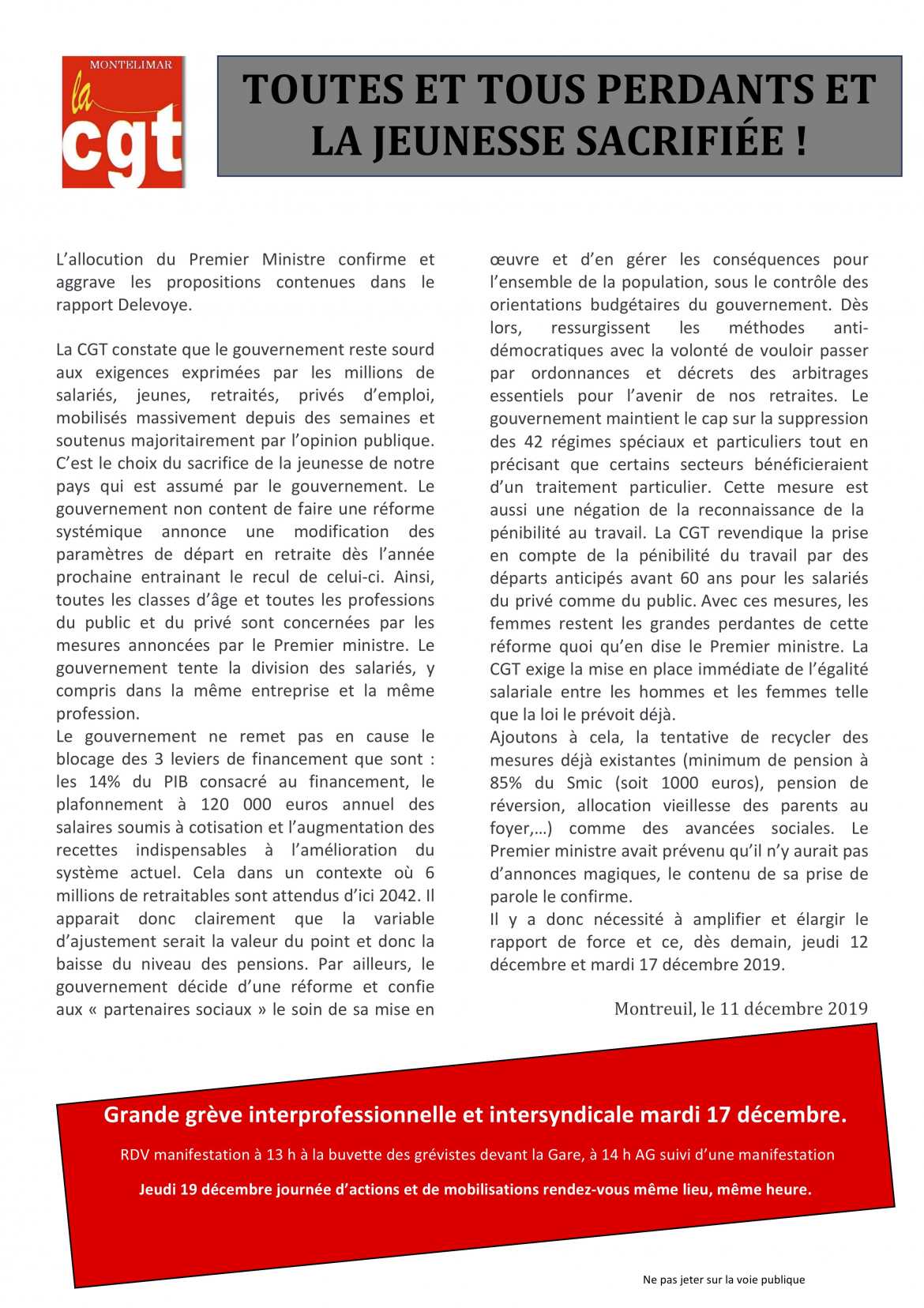 Toutes et Tous perdants et la Jeunesse sacrifiée ! - CGT