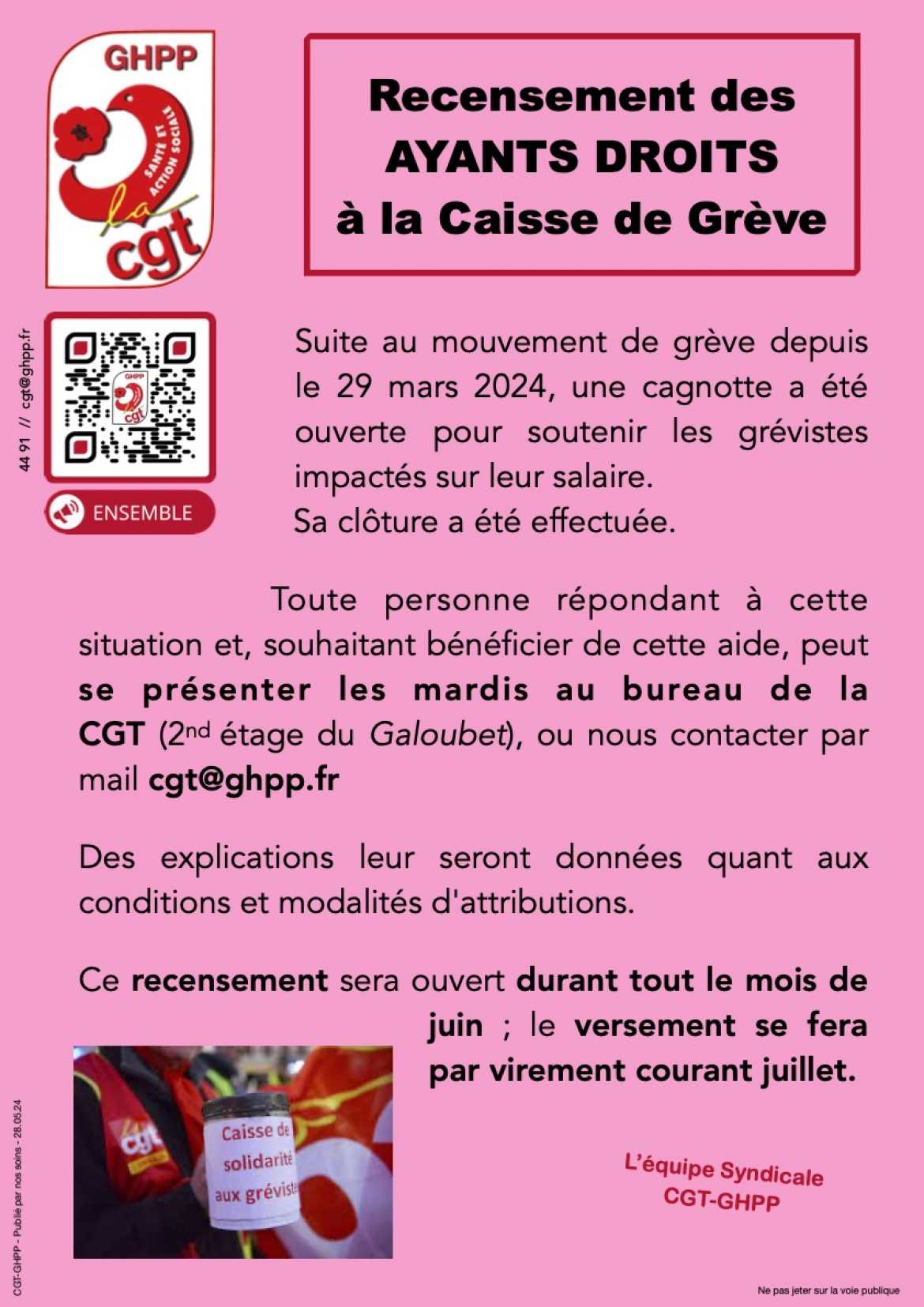 Tract - Recensement des AYANTS DROITS à la Caisse de Grève