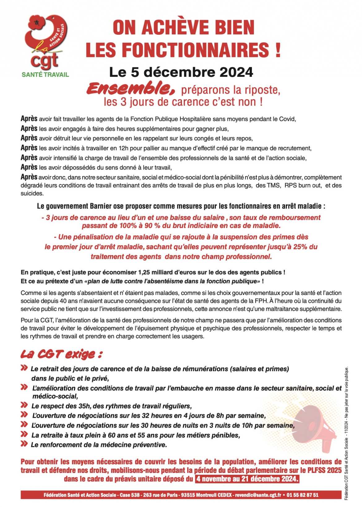Tract Fédé - 3 jours de Carences