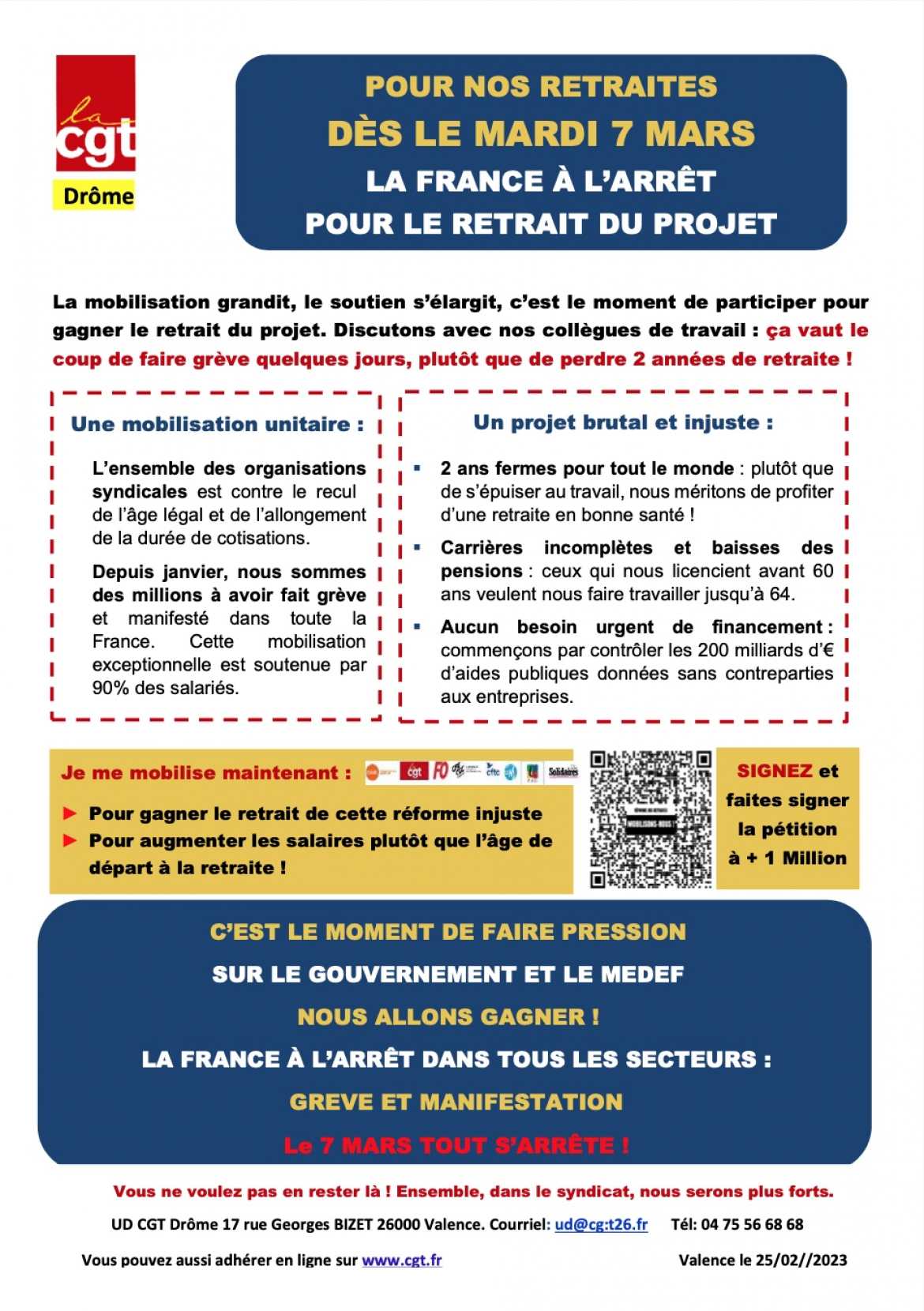 Tract CGT - Appel à manifester le 7 mars 2023 - Réforme des Retraites