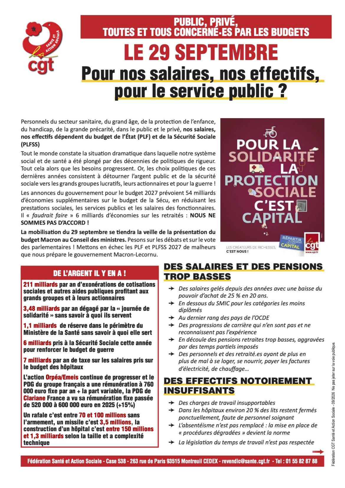 Tract CGT Santé et action sociale - Appel 29.09.26 - Recto