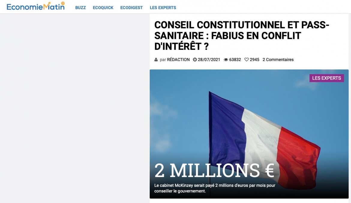 Economie Matin - CONSEIL CONSTITUTIONNEL ET PASS-SANITAIRE : FABIUS EN CONFLIT D'INTÉRÊT ?