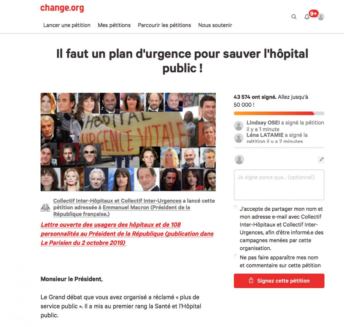 La Pétition - Lettre adressée au Président de la République… à signer et à faire signer largement à la population