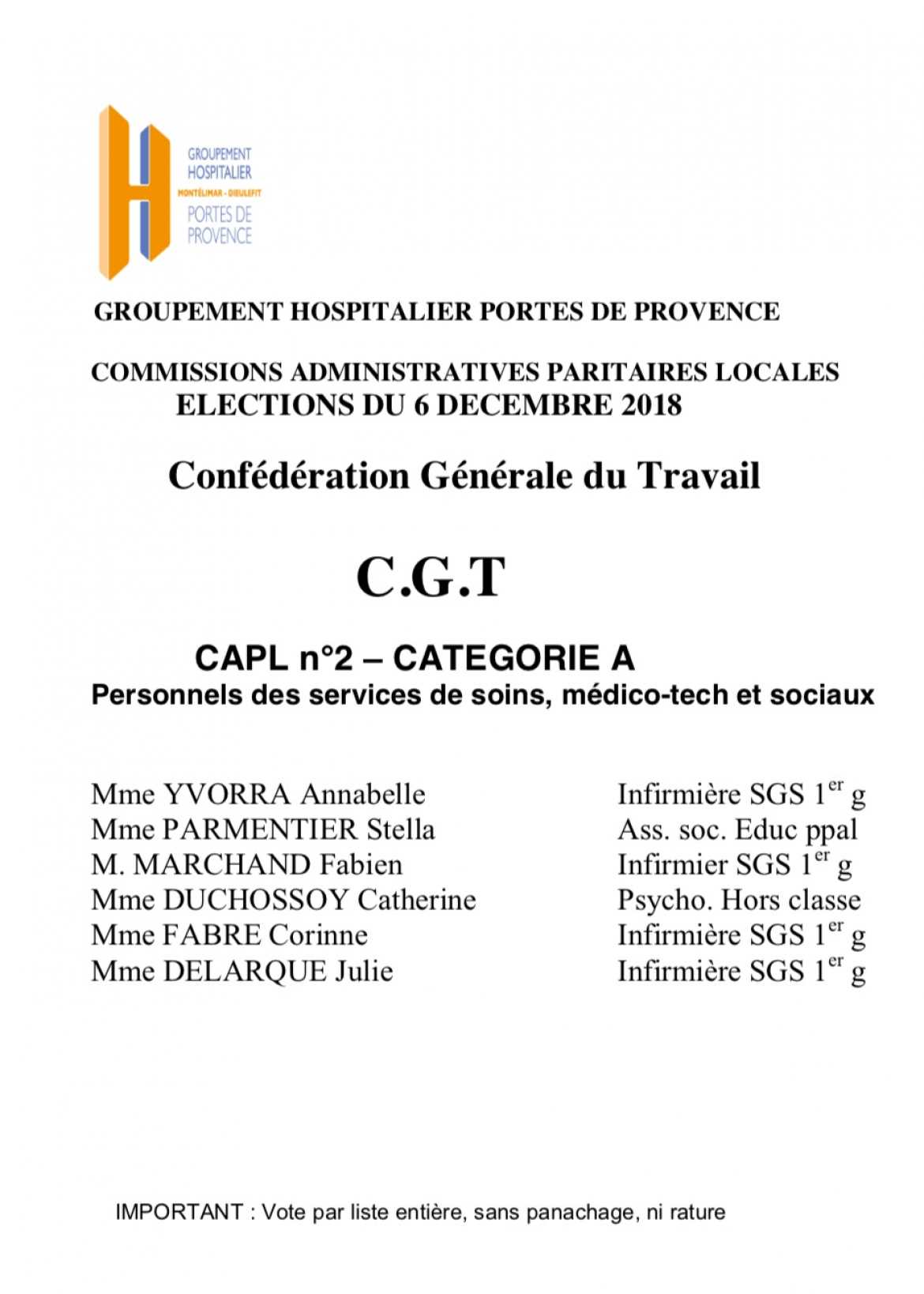 Vos représentants Commission Paritaire Locale n°2