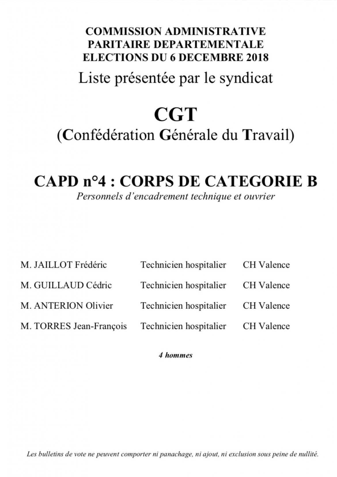 Vos représentants Commission Paritaire Départementale n°4