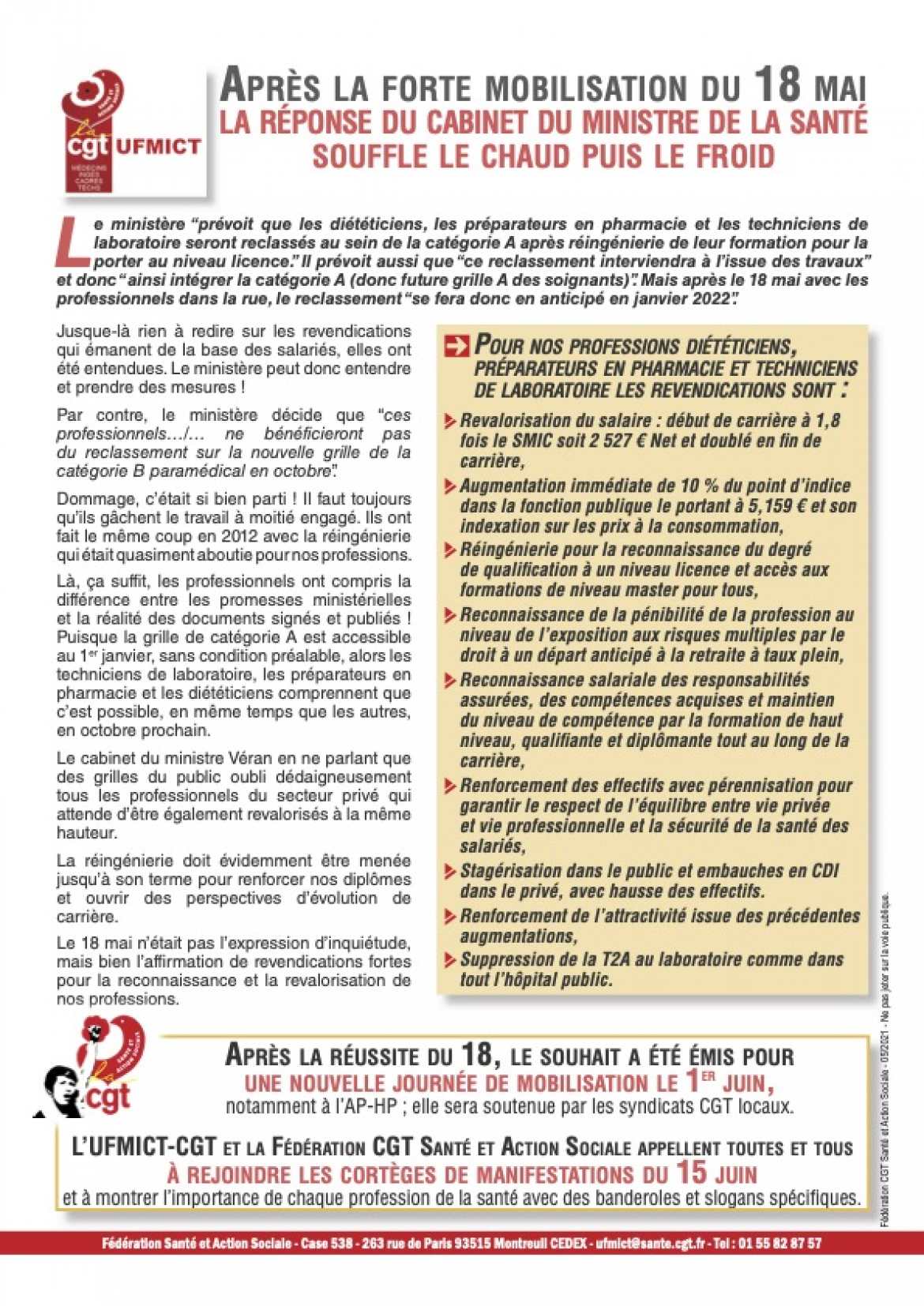Tract UFMICT - Diététicien.nes - Préparateurs en pharmacie - Technicien.ne.s Labo