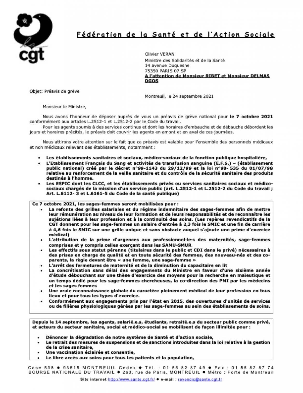 Préavis de grève des Sages-Femmes - 7 octobre 2021