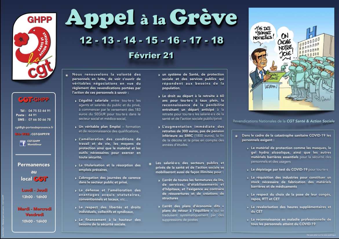 Appel à la Grève les 12-13-14-15-16-17-18 février 2021 - CGT Santé & Action Sociale