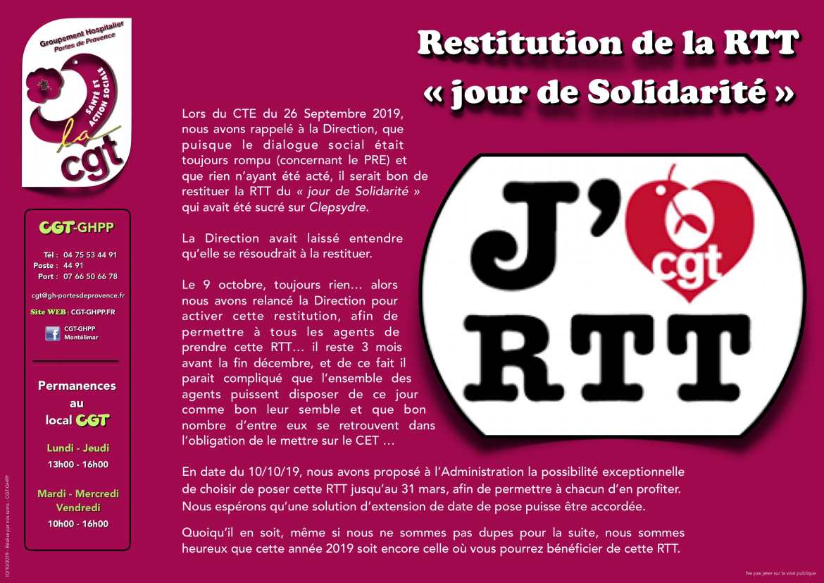 Tract - Restitution du jour de Solidarité - 09/10/19