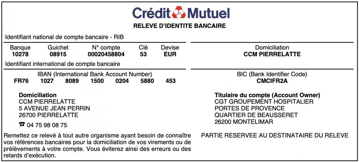 RIB - CGT-GHPP - Caisse de Solidarité