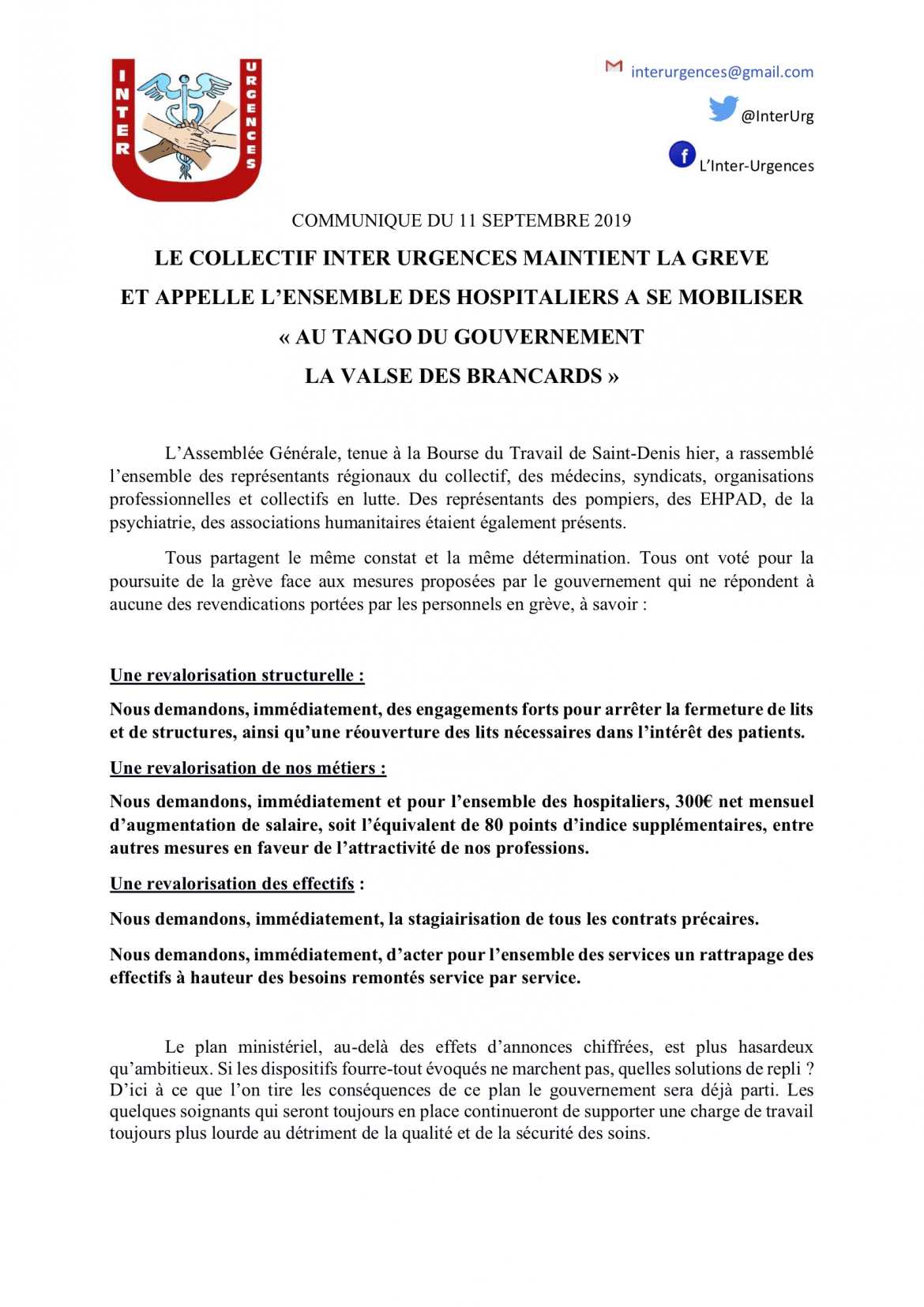 Collectif Inter-Urgences - Communiqué du 11 Septembre 2019 - 1