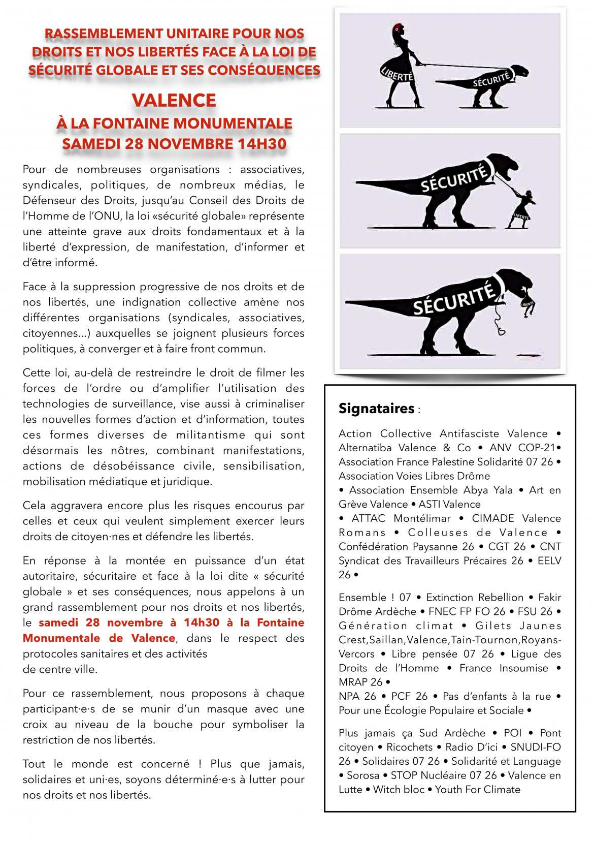 Appel au Rassemblement Unitaire pour nos droits et nos libertés face à la loi de sécurité globale et ses conséquences