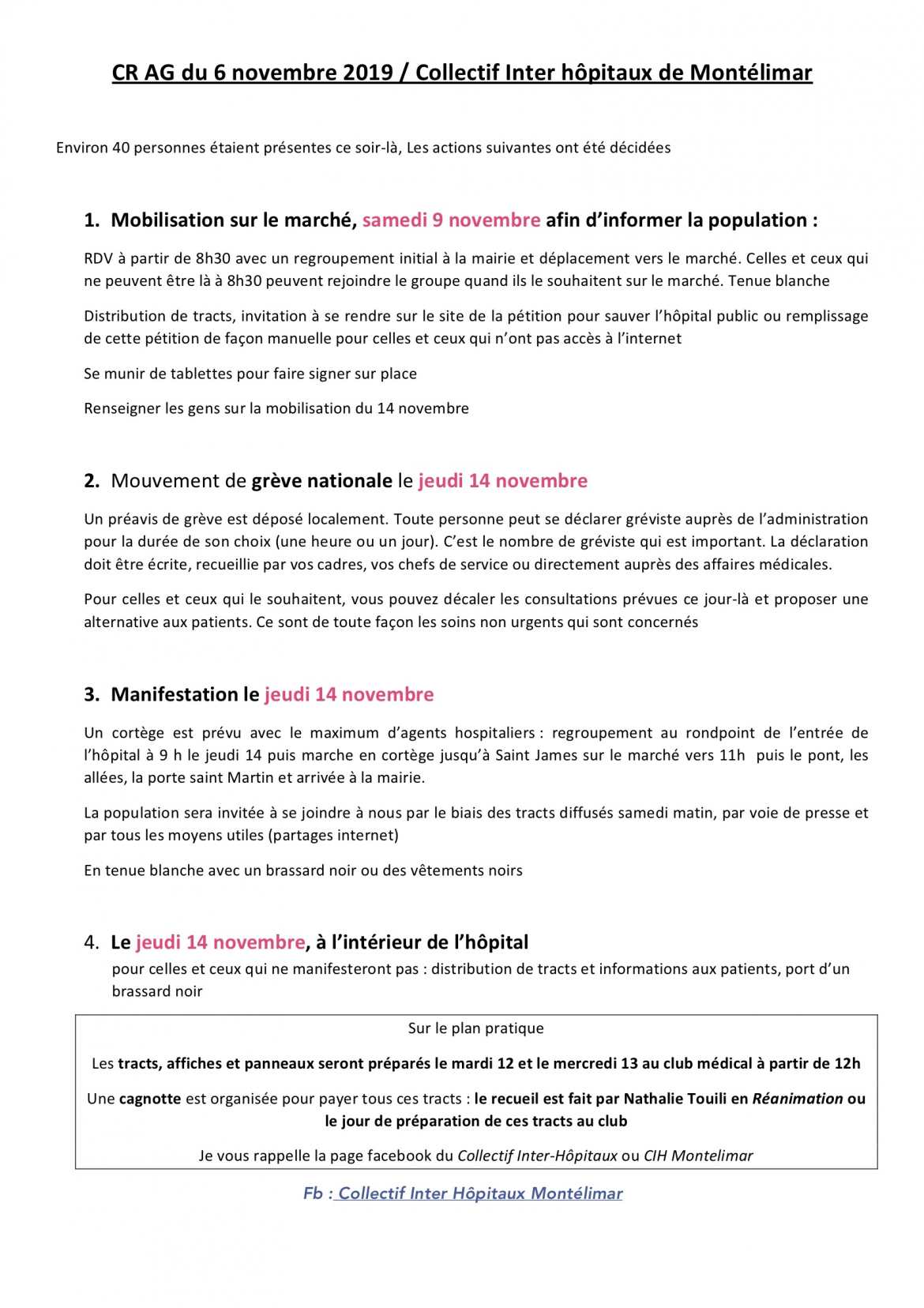 Compte-rendu de la 2ème AG du 6 Novembre 2019 du Collectif Inter-Hôpitaux Montélimar   