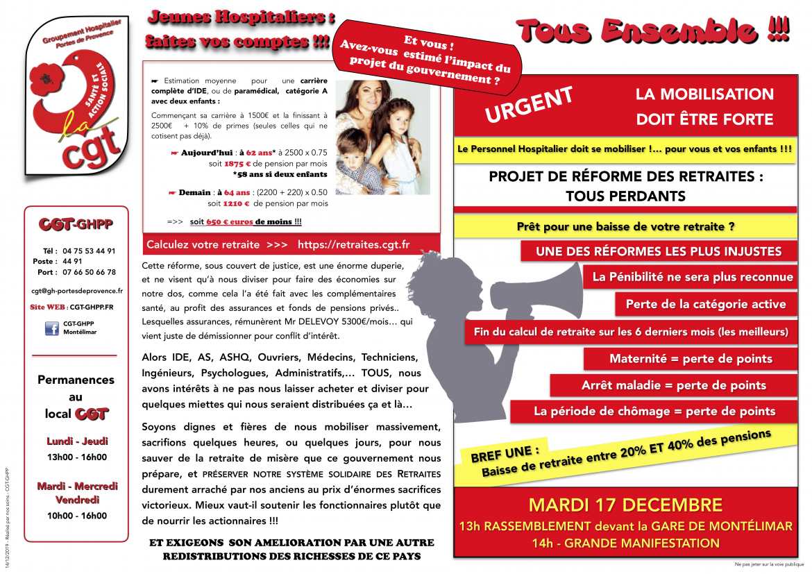 Tous ensemble le 17 décembre 2019 - Pour défendre notre système solidaire des Retraites