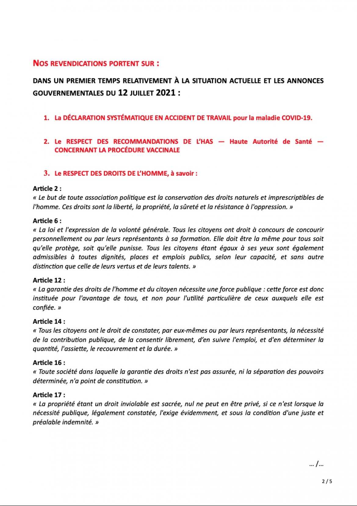 Préavis de grève local - non à la vaccination forcée