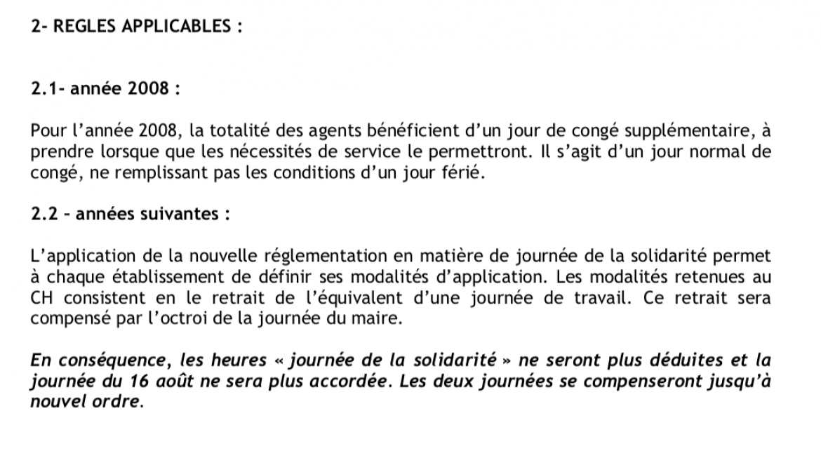 Extrait de la Charte réglementaire du temps de travail sur le CH de Montélimar - p. 58