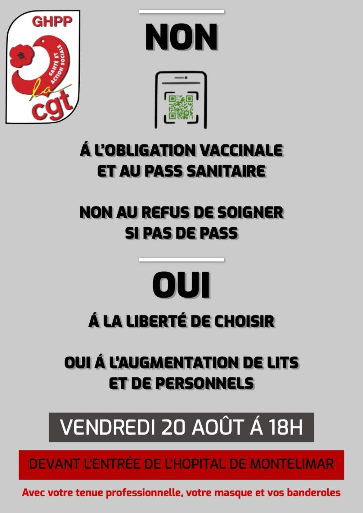 Vendredi 20 août 2021 - Non à l'obligation vaccinale et pass sanitaire