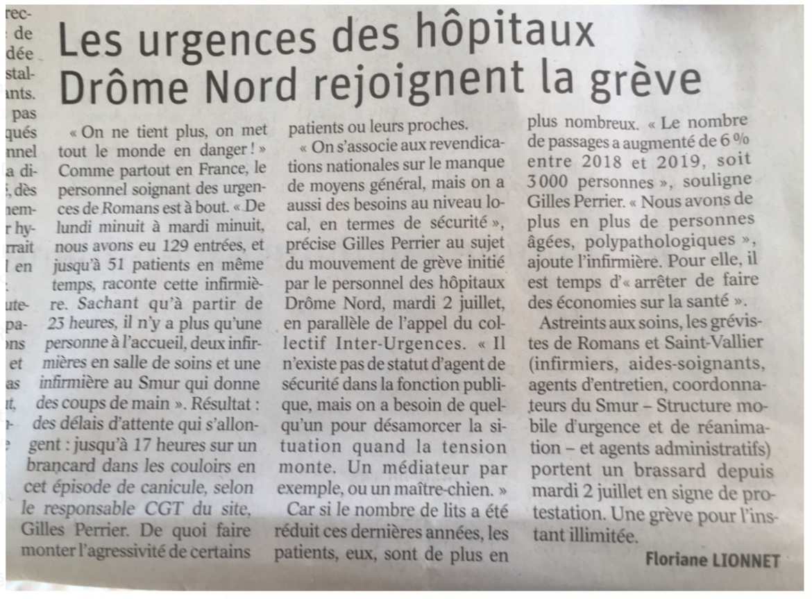 Hôpitaux Drôme Nord -  Le Dauphiné Libéré - 04/07/19