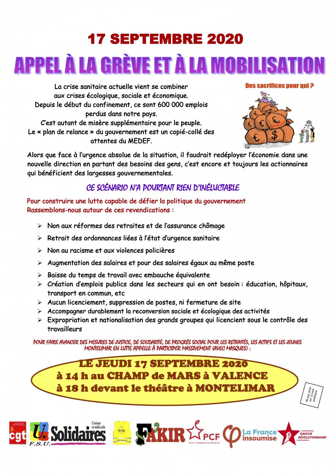 17 Septembre - Mobilisation Interprofessionnelle - Tract Montélimar