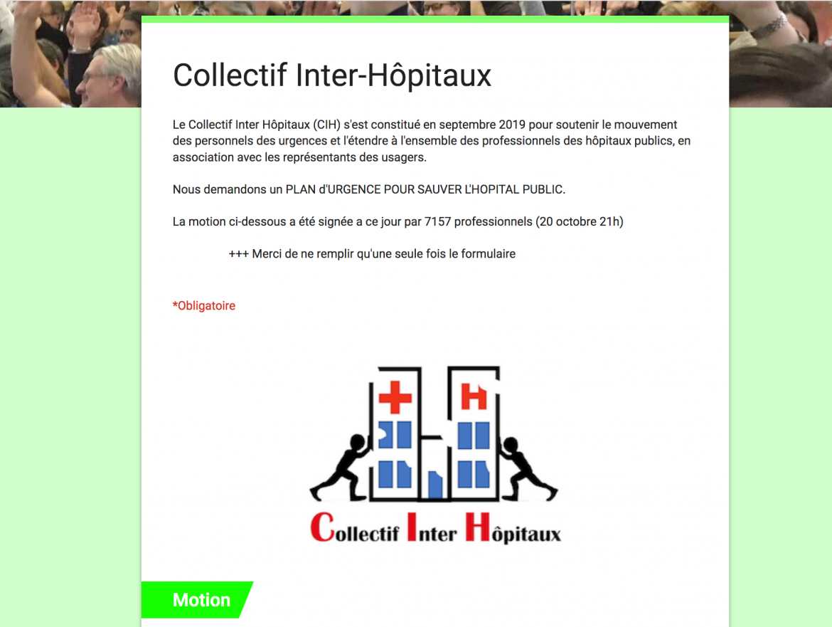La Motion votée à l'AG du 10/10/19… à signer par les Professionnels de Santé