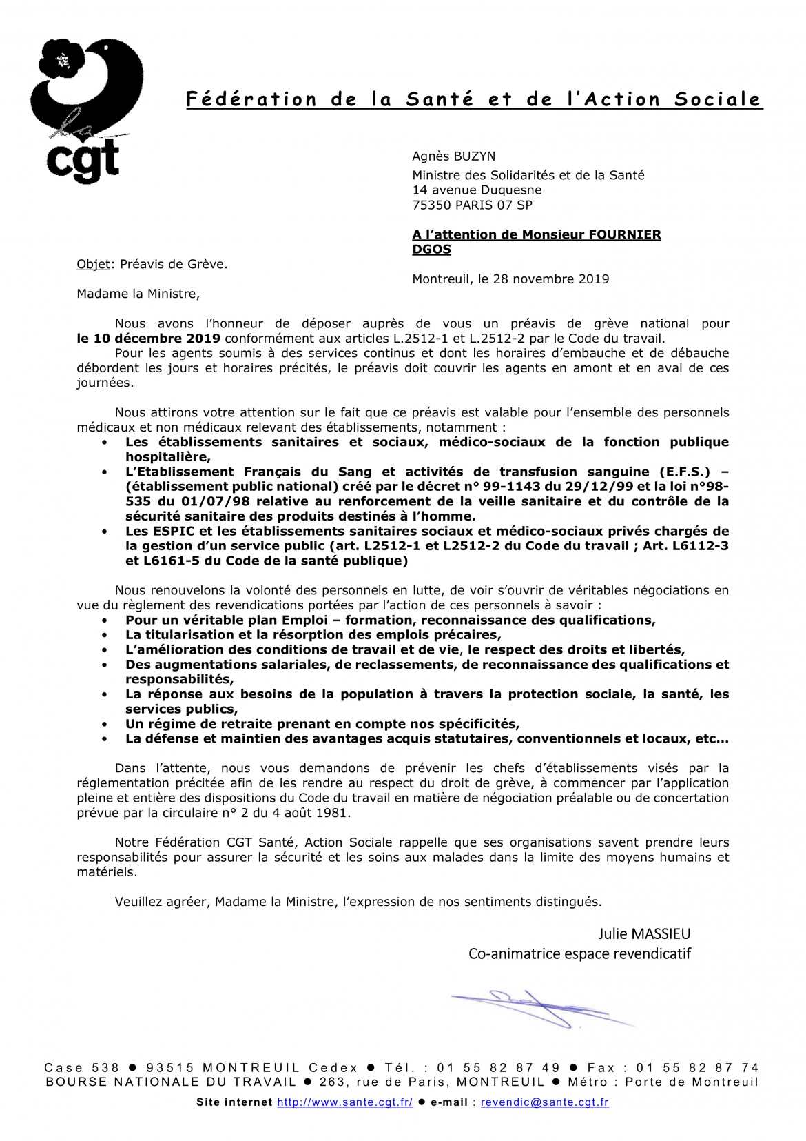 Préavis de Grève pour le 10 décembre 2019